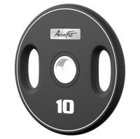 Олимпийский полиуретановый диск 10 кг, черный, с 2-мя хватами AeroFit AFPUPLB10