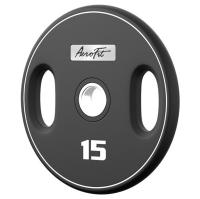Олимпийский полиуретановый диск 15 кг, черный, с 2-мя хватами AeroFit AFPUPLB15